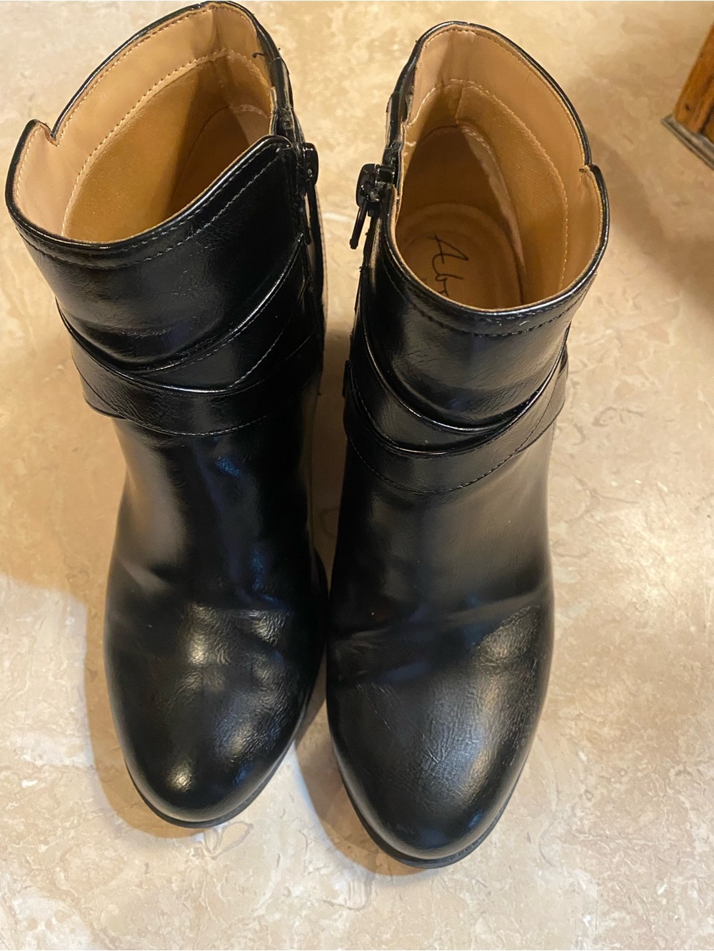 Black Leather Ankle Booties with Side Zip by Unknown Brand